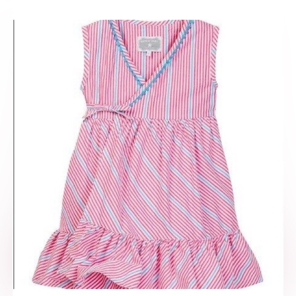 Rockin Baby Pink Blue Stripe Wrap Dress Ruffle Hem Kids‎ Size 2T